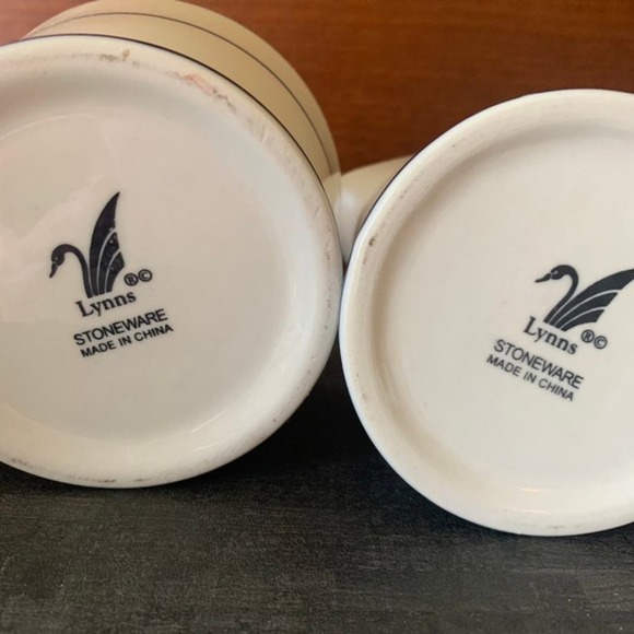 Lynns Stoneware Sugar & Creamer Set Glazed Blue Bands Simplistic Modern - Picture 7 of 11